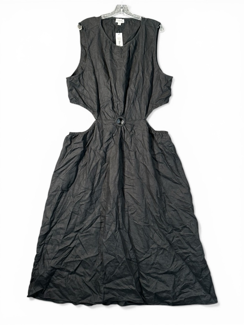 The Drop Sade Linen Cutout Midi Dress Black 3X Plus Size Resortwear Vacation NWT